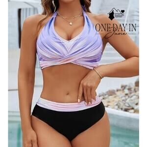 Aimage Plus Size Cross Front Halter Bikini Swimsuit Size 2XL